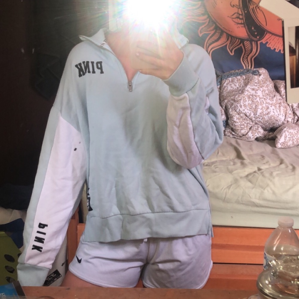 VICTORIA’s SECREt PINK QUARTER ZIP BLUE AND WHITE